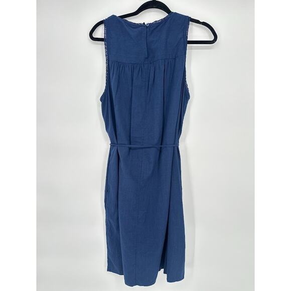 Knox Rose Blue Tassel Belted Shift Dress Size Large Sleeveless Lace Boho Pockets - Picture 6 of 10